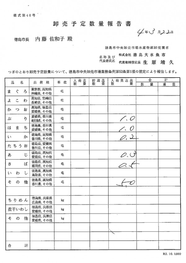 卸売予定数量報告書サムネイル