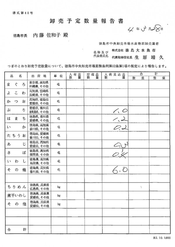 卸売予定数量報告書サムネイル