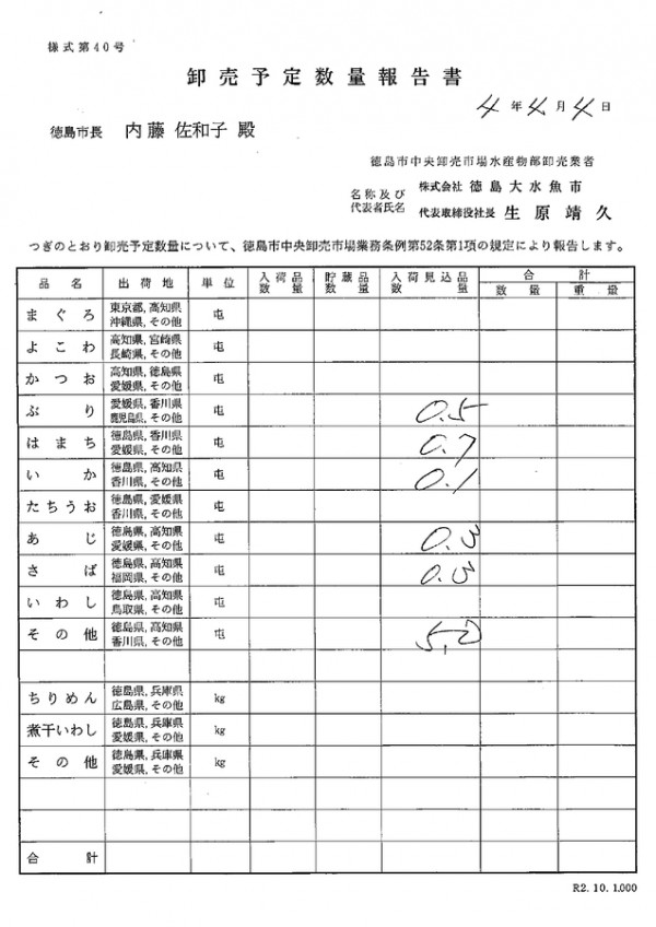 卸売予定数量報告書サムネイル