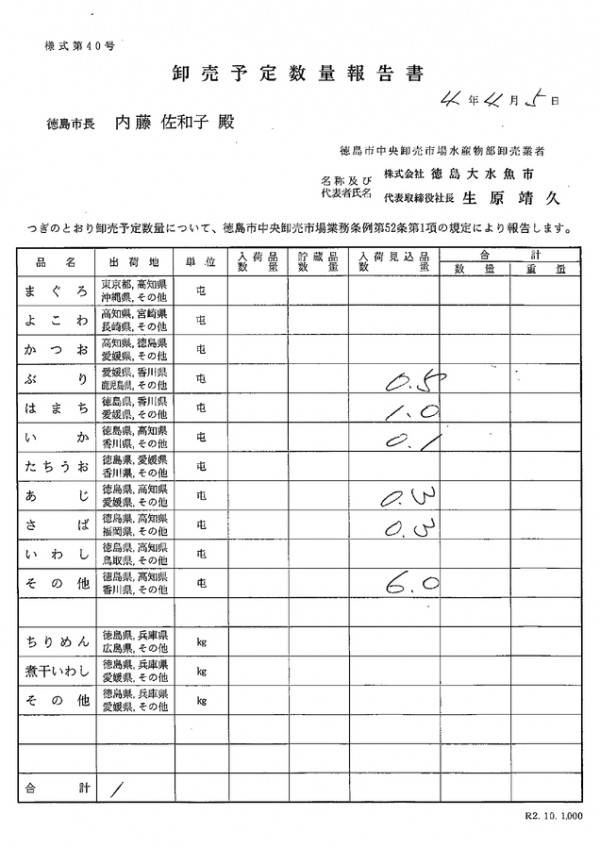 卸売予定数量報告書サムネイル