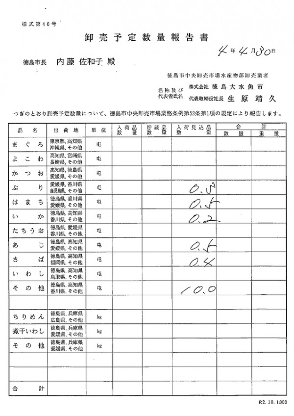 卸売予定数量報告書サムネイル