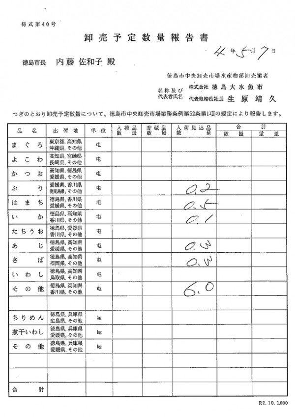 卸売予定数量報告書サムネイル