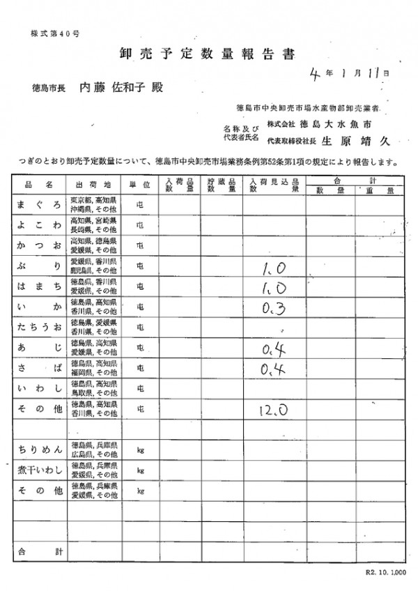 卸売予定数量報告書サムネイル