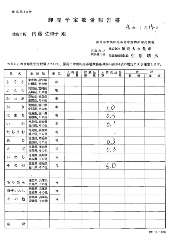 卸売予定数量報告書サムネイル