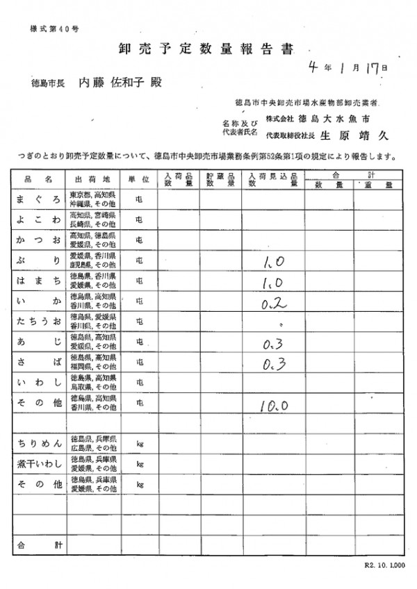 卸売予定数量報告書サムネイル