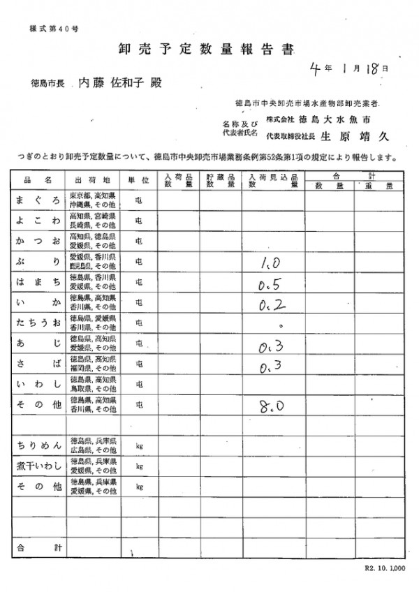 卸売予定数量報告書サムネイル