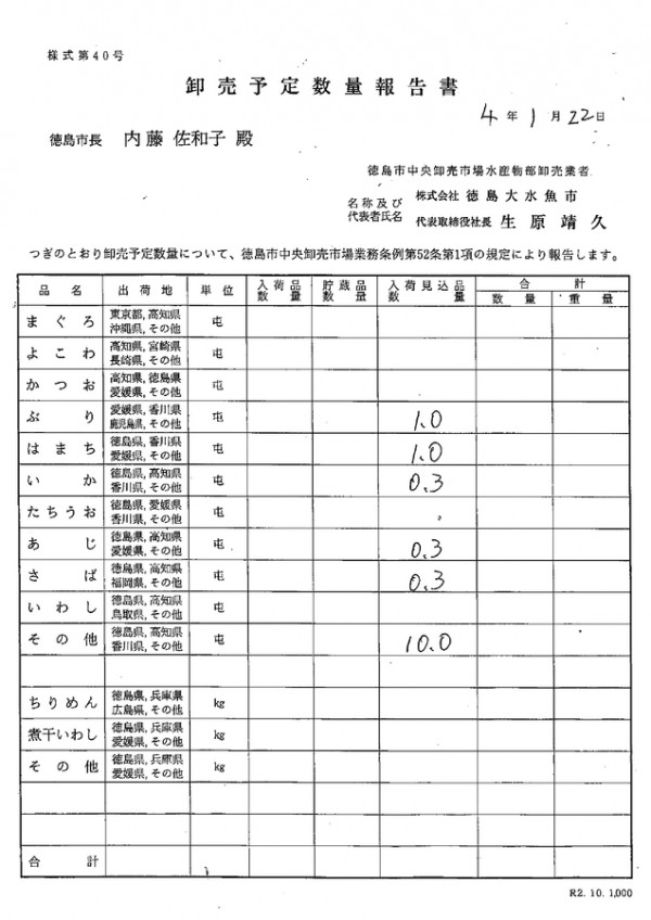 卸売予定数量報告書サムネイル