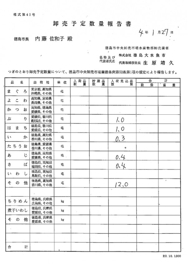 卸売予定数量報告書サムネイル