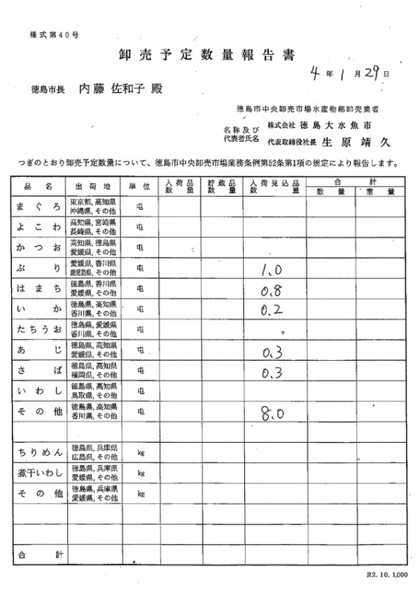 卸売予定数量報告書サムネイル