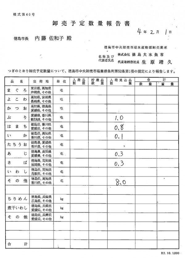 卸売予定数量報告書サムネイル