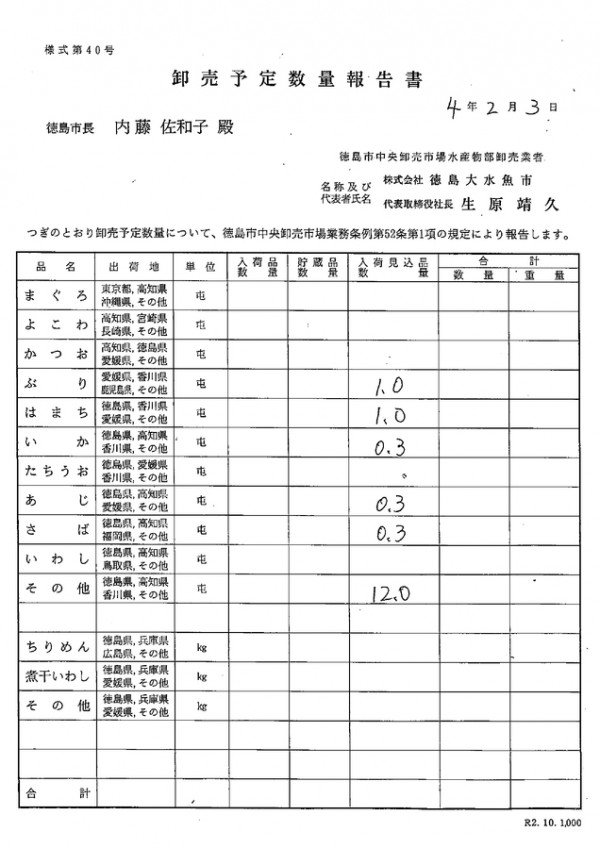 卸売予定数量報告書サムネイル