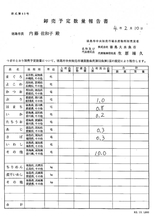 卸売予定数量報告書サムネイル