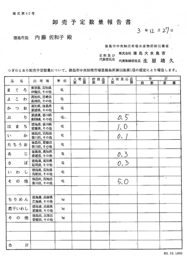 卸売予定数量報告書サムネイル