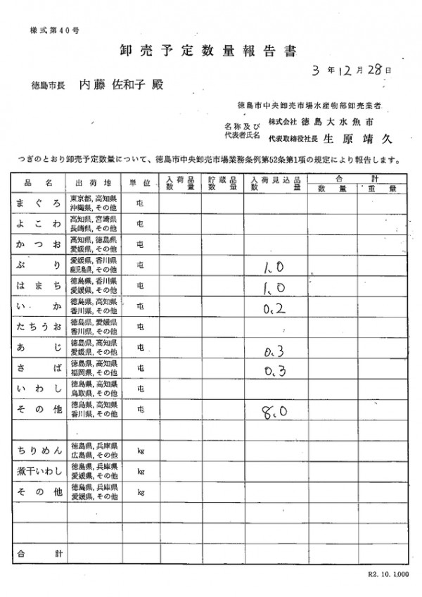 卸売予定数量報告書サムネイル