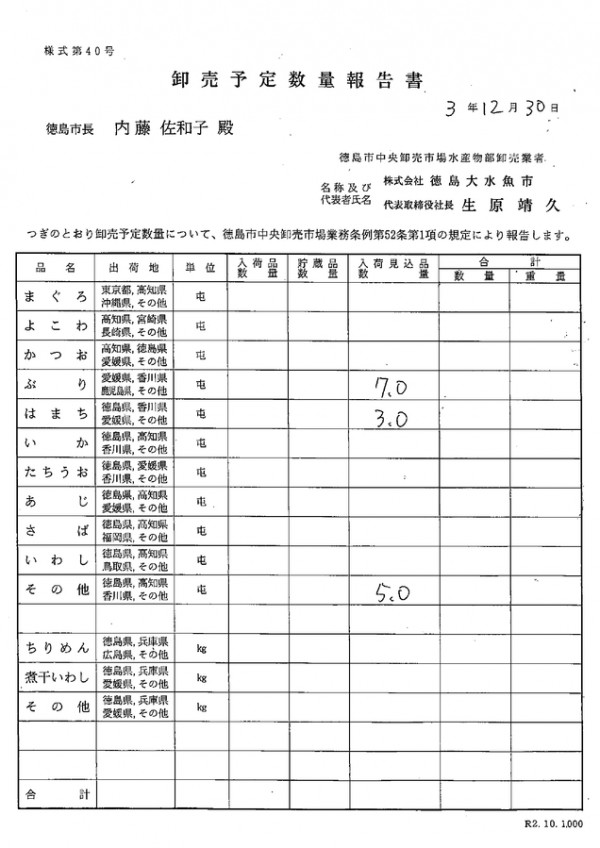 卸売予定数量報告書サムネイル